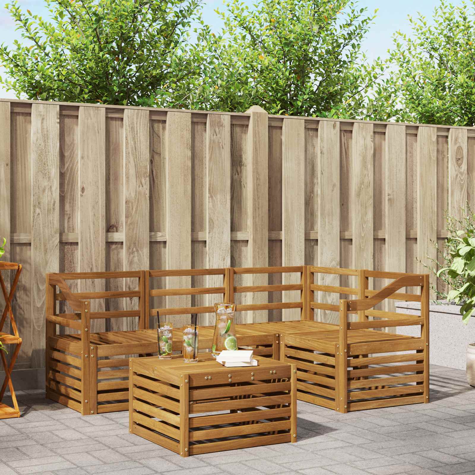 Buiten bankenset 5 pcs Naturel Massief Acaciahout image 1