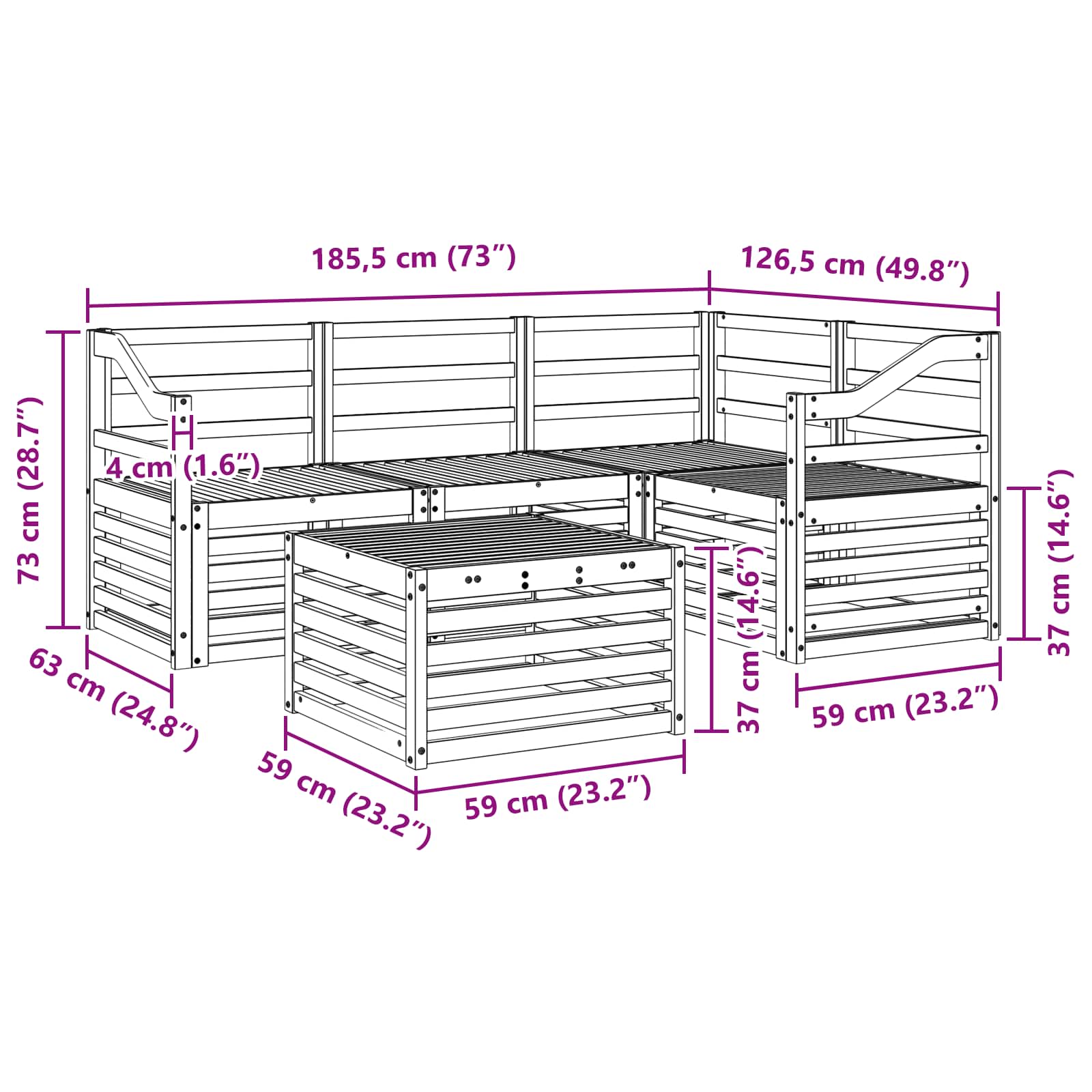 Buiten bankenset 5 pcs Naturel Massief Acaciahout image 9