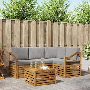 Zunanja garnitura za sedenje 5 pcs Naravna in svetlo siva