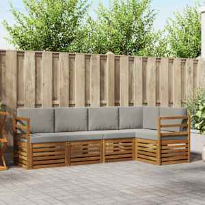 Kotna sedežna garnitura z blazino 5 pcs Naravna in svetlo siva