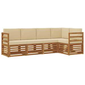 Rohová sofa sada 5 pcs Přirozená a Béžová Masivní akátové dřevo - obrázek 2