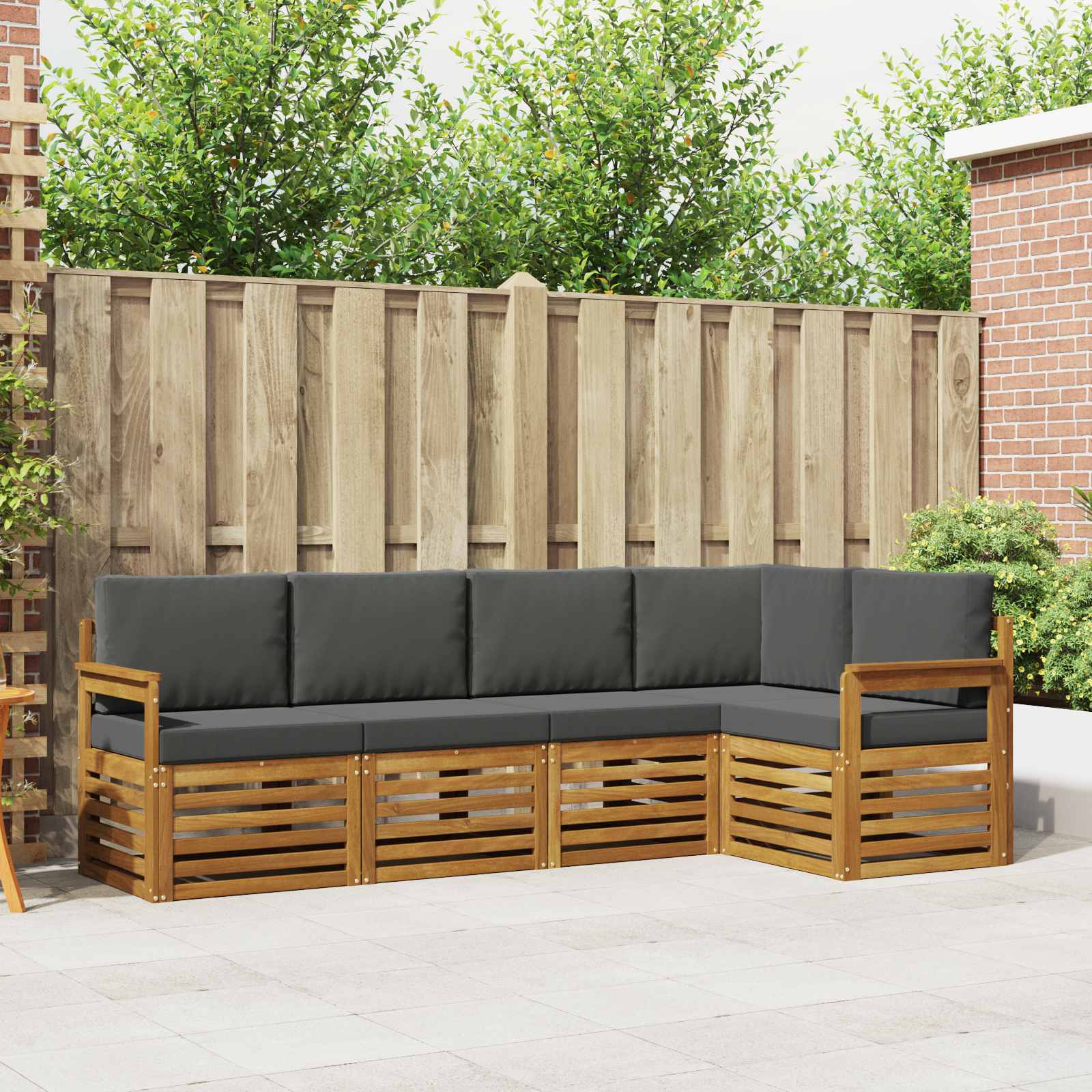 Sektionalsofa sæt til terrasse - 5 dele i massivt akacietræ, naturlig/antracit