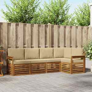 Rohová sofa sada 5 pcs Přirozená a Béžová Masivní akátové dřevo - obrázek 1
