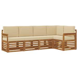 Rohová sofa sada 5 pcs Přirozená a Béžová Masivní akátové dřevo - obrázek 2