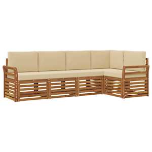 Rohová sofa sada 5 pcs Přirozená a Béžová Masivní akátové dřevo - obrázek 2