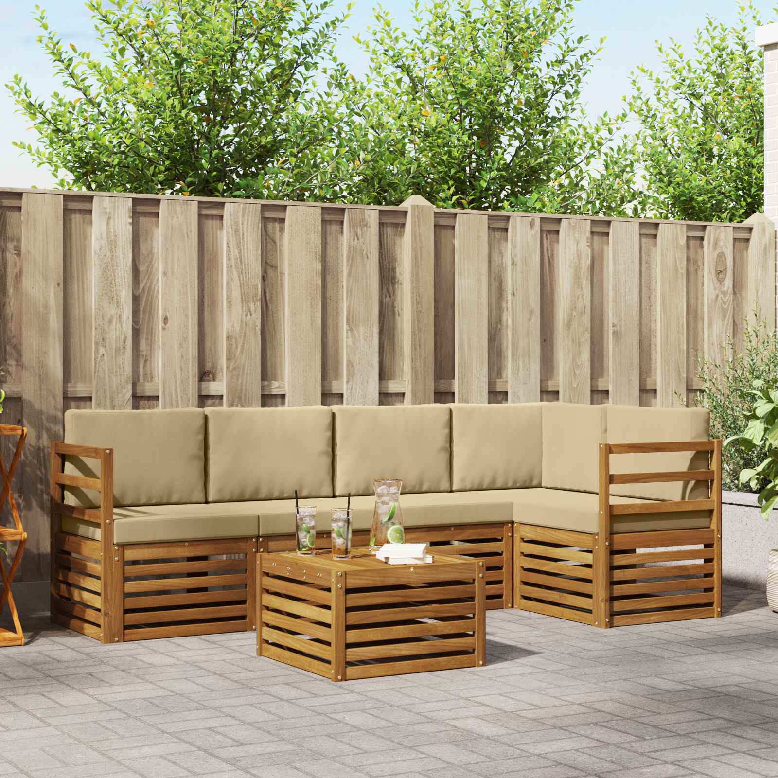 vidaXL Buiten bankenset 6 st 5-zits Natuurlijk en Beige