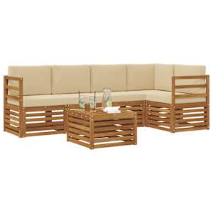 Rohová sofa sada 6 pcs Přirozená a Béžová Masivní akátové dřevo - obrázek 3