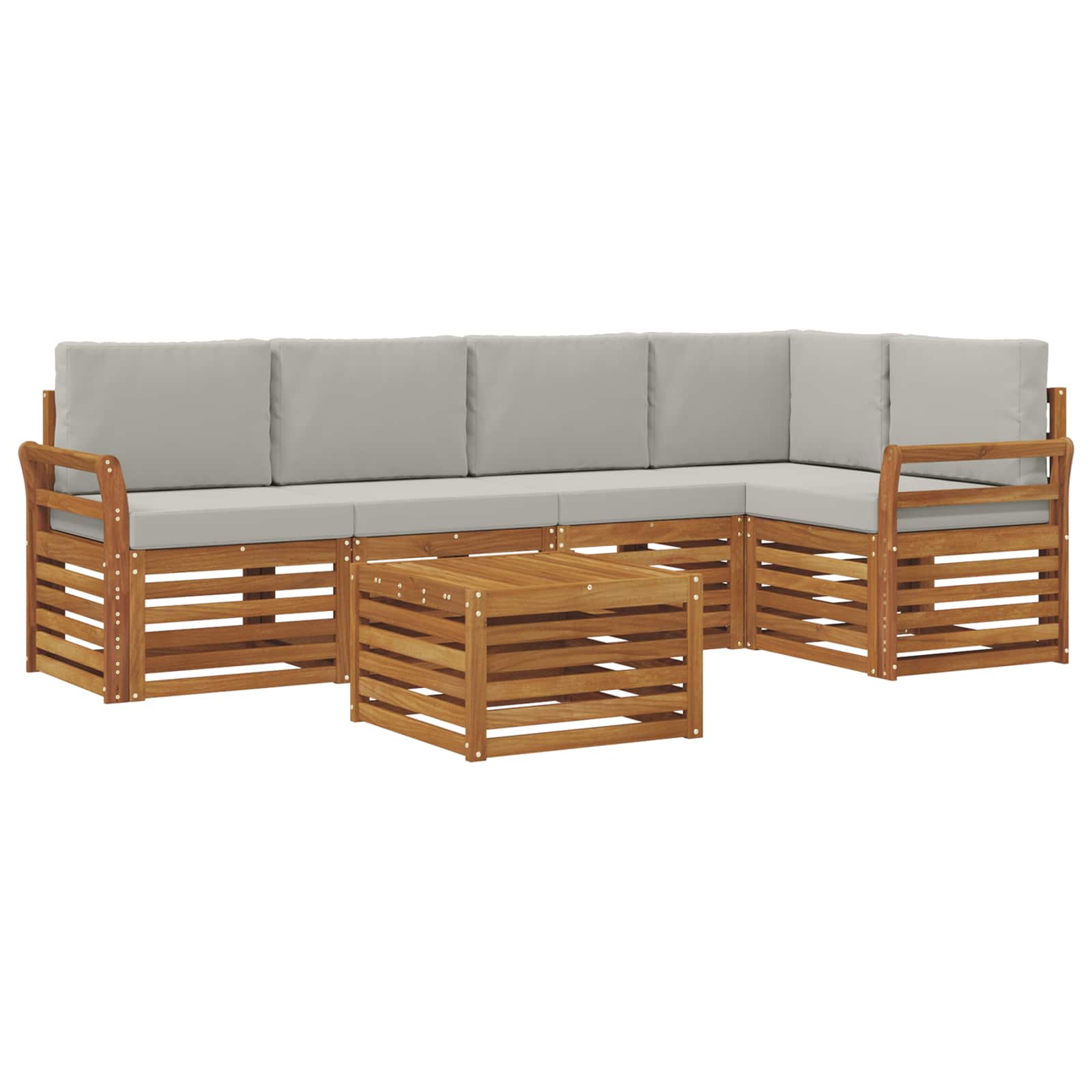 Thumbnail - vidaXL Sofagarnituren 6 pcs Natürlich und Hellgrau Massivholz Akazie