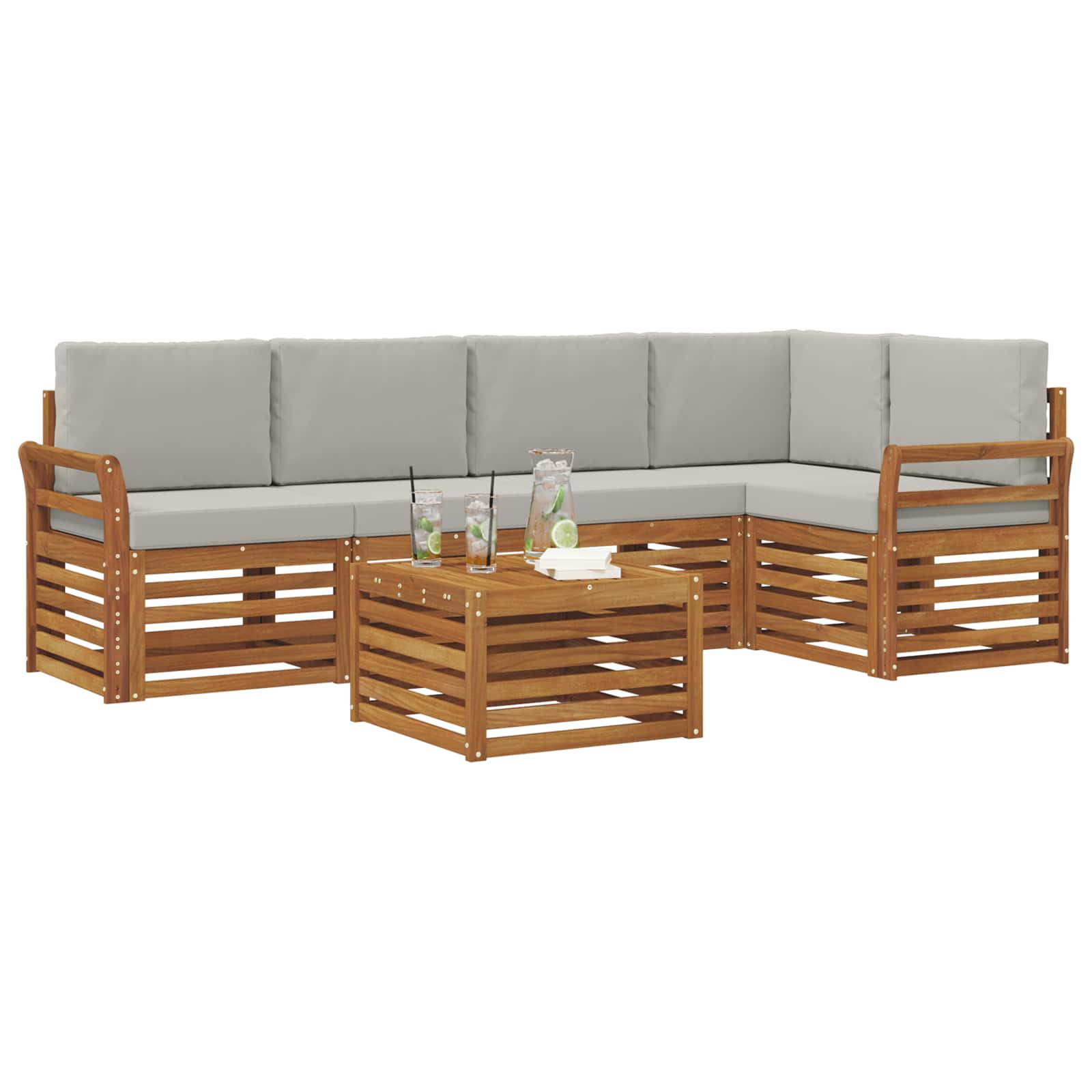 Thumbnail - vidaXL Sofagarnituren 6 pcs Natürlich und Hellgrau Massivholz Akazie