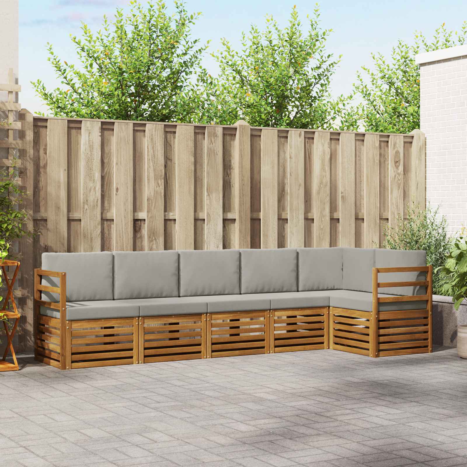 Sofa-Sets 6 pcs Natuurlijk en Lichtgrijs Massief Acaciahout image 1