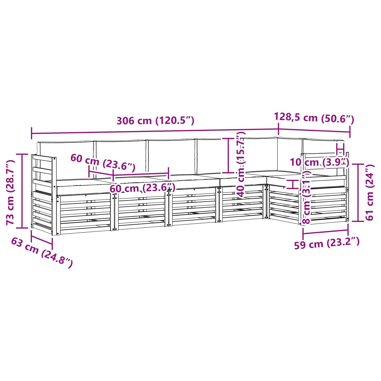 Sofa-Sets 6 pcs Natuurlijk en Lichtgrijs Massief Acaciahout image 8