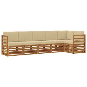 Rohová sofa sada 6 pcs Přirozená a Béžová Masivní akátové dřevo - obrázek 2
