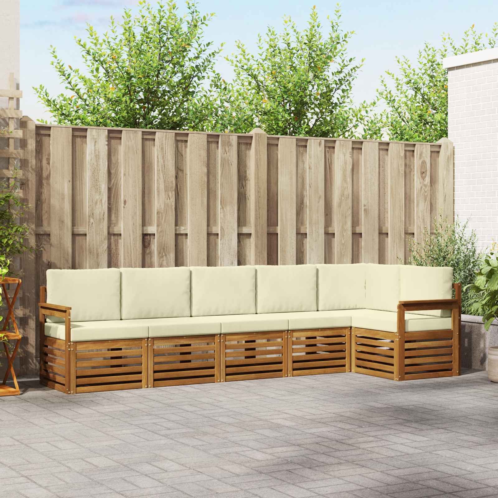 vidaXL Ecksofa Set mit Kissen 6 pcs Natur und Creme Massivholz Akazie