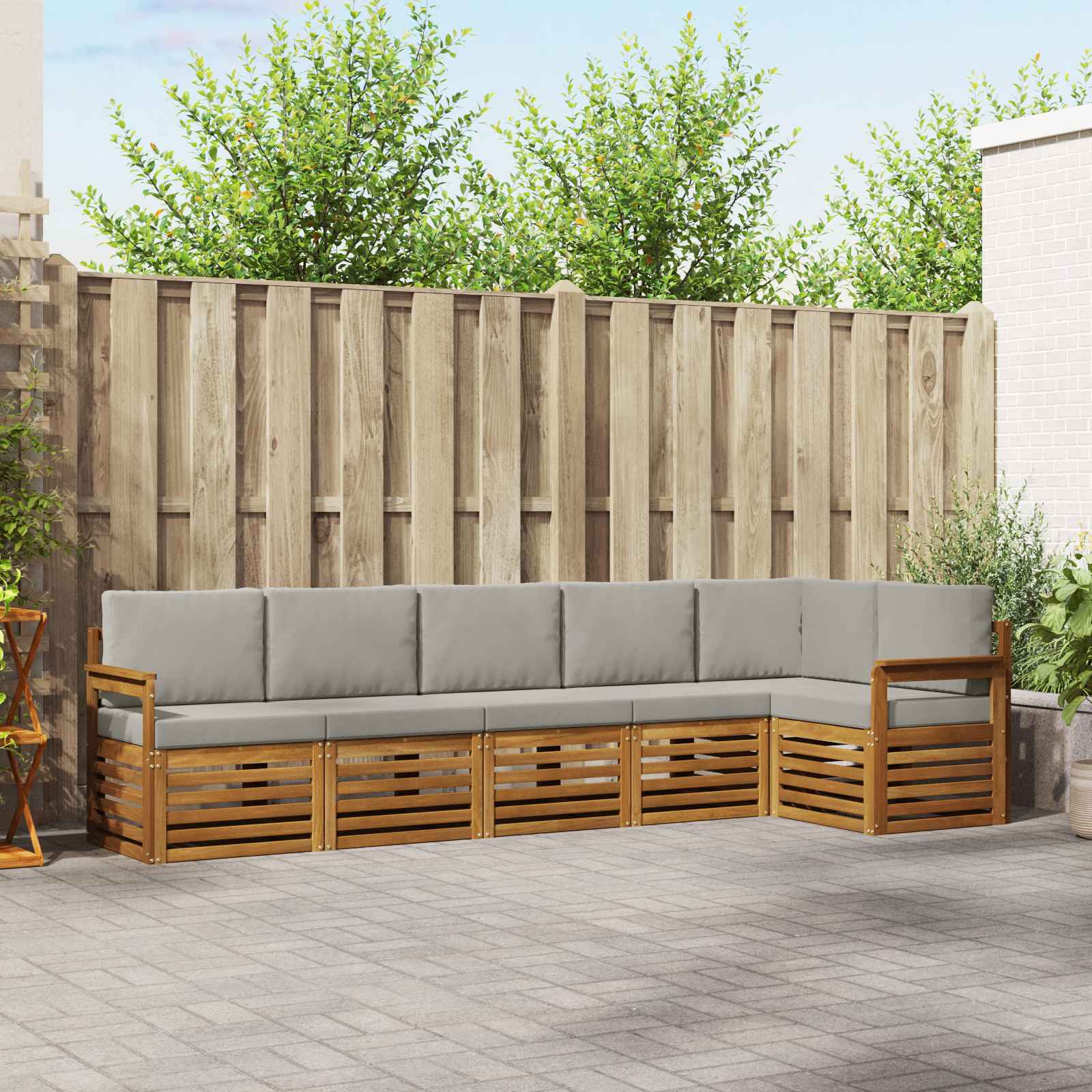 Sofa-Sets 6 pcs Natuurlijk en Lichtgrijs Massief Acaciahout image 1