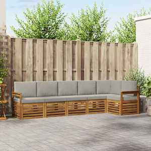 Kotna sedežna garnitura z blazino 6 pcs Naravna in svetlo siva