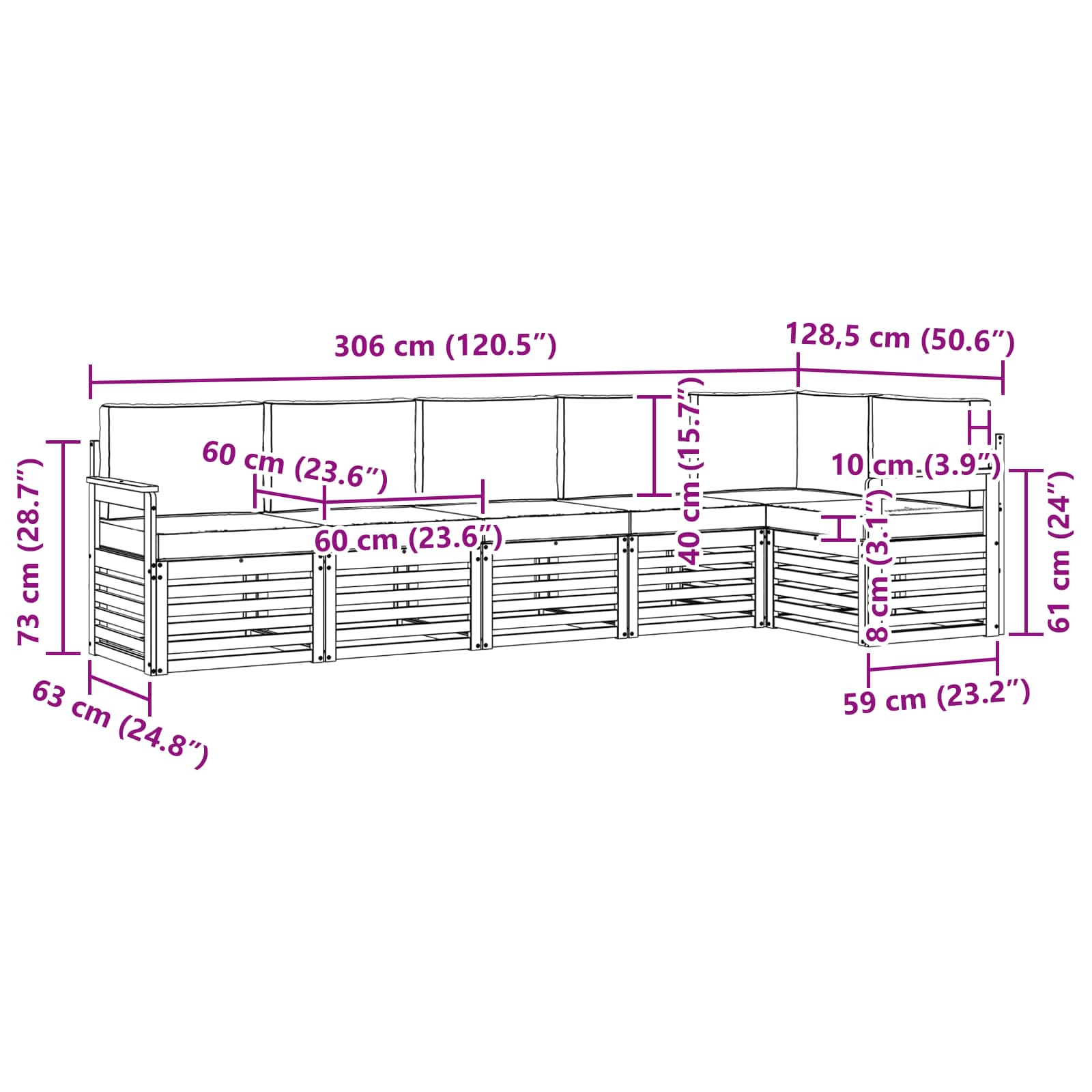 Sofa-Sets 6 pcs Natuurlijk en Lichtgrijs Massief Acaciahout image 8