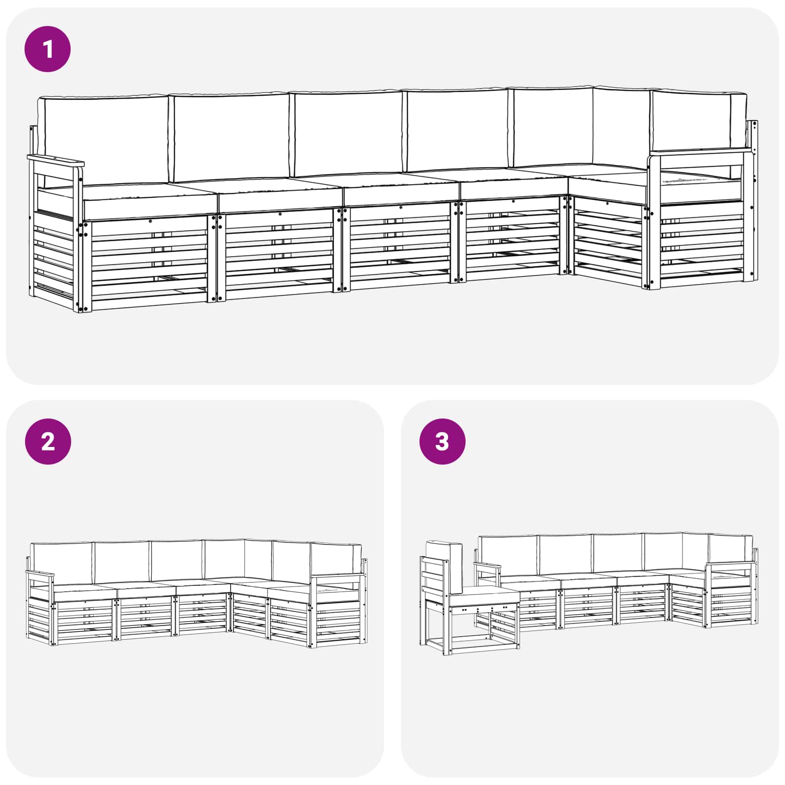 Sofa-Sets 6 pcs Natuurlijk en Lichtgrijs Massief Acaciahout image 7