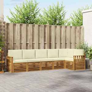 Kotna sedežna garnitura z blazino 6 pcs Naravna in smetana