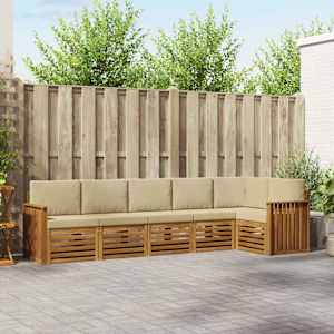 Kotna sedežna garnitura z blazino 6 pcs Naravna in bež