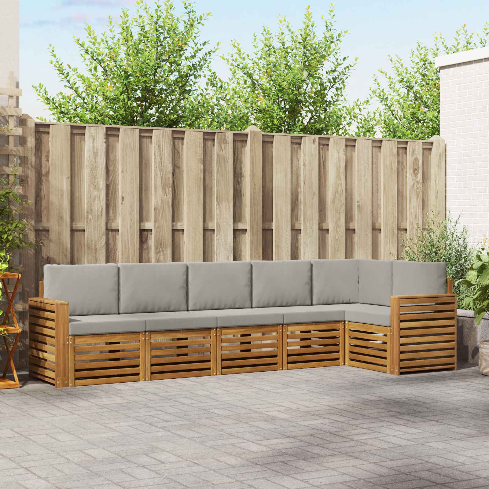 Diivanikomplektid 6 pcs Looduslik ja Hele Hall Tugev akatsiapuu