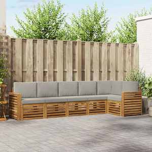 Kotna sedežna garnitura z blazino 6 pcs Naravna in svetlo siva