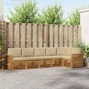 Kotna sedežna garnitura z blazino 6 pcs Naravna in bež