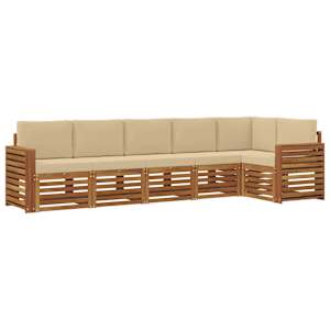 Rohová sofa sada 6 pcs Přirozená a Béžová Masivní akátové dřevo - obrázek 2