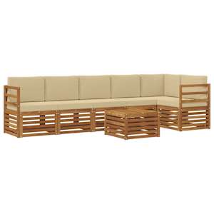 Rohová sofa sada 7 pcs Přirozená a Béžová Masivní akátové dřevo - obrázek 2
