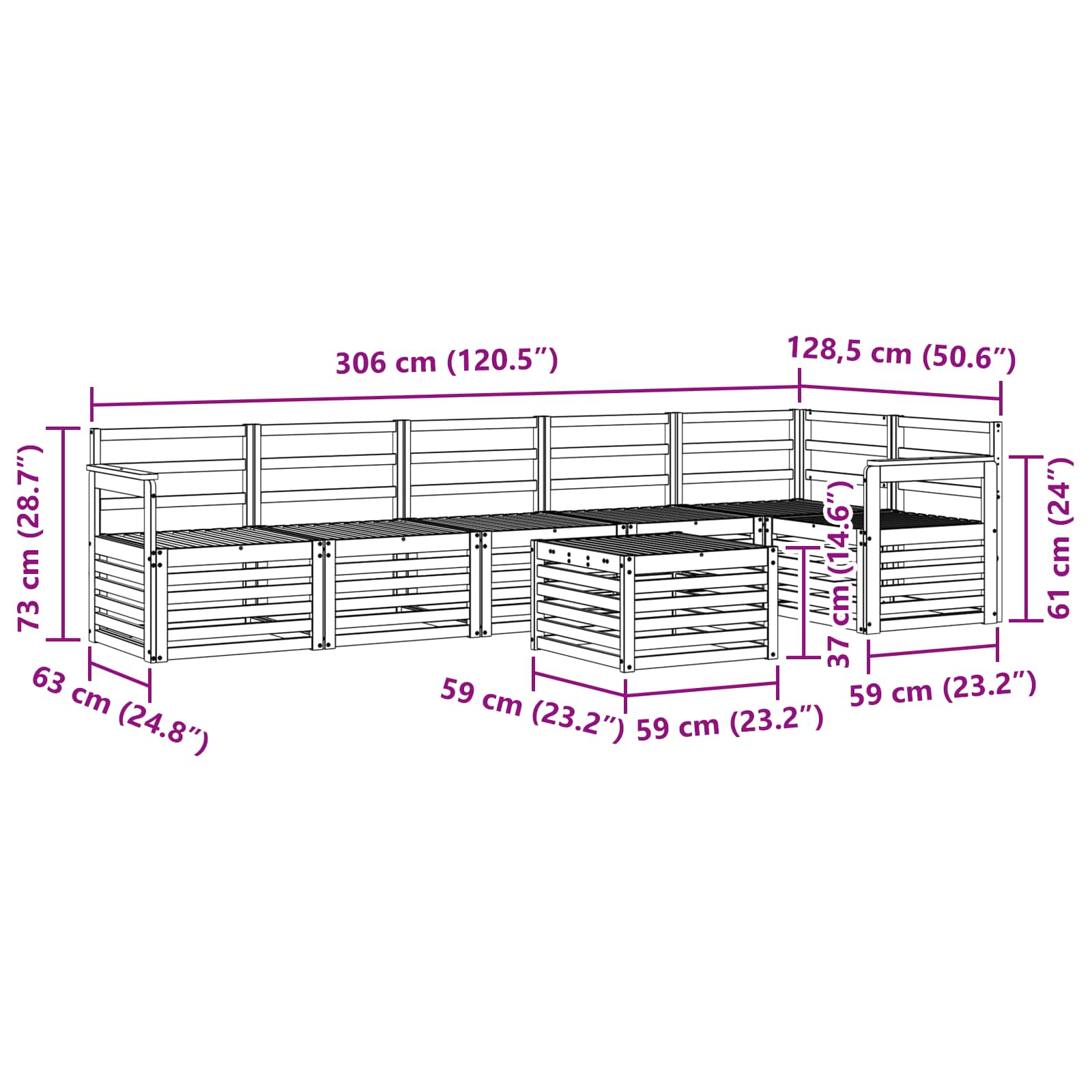Hoekbank Set 7 pcs Naturel Massief Acaciahout image 10