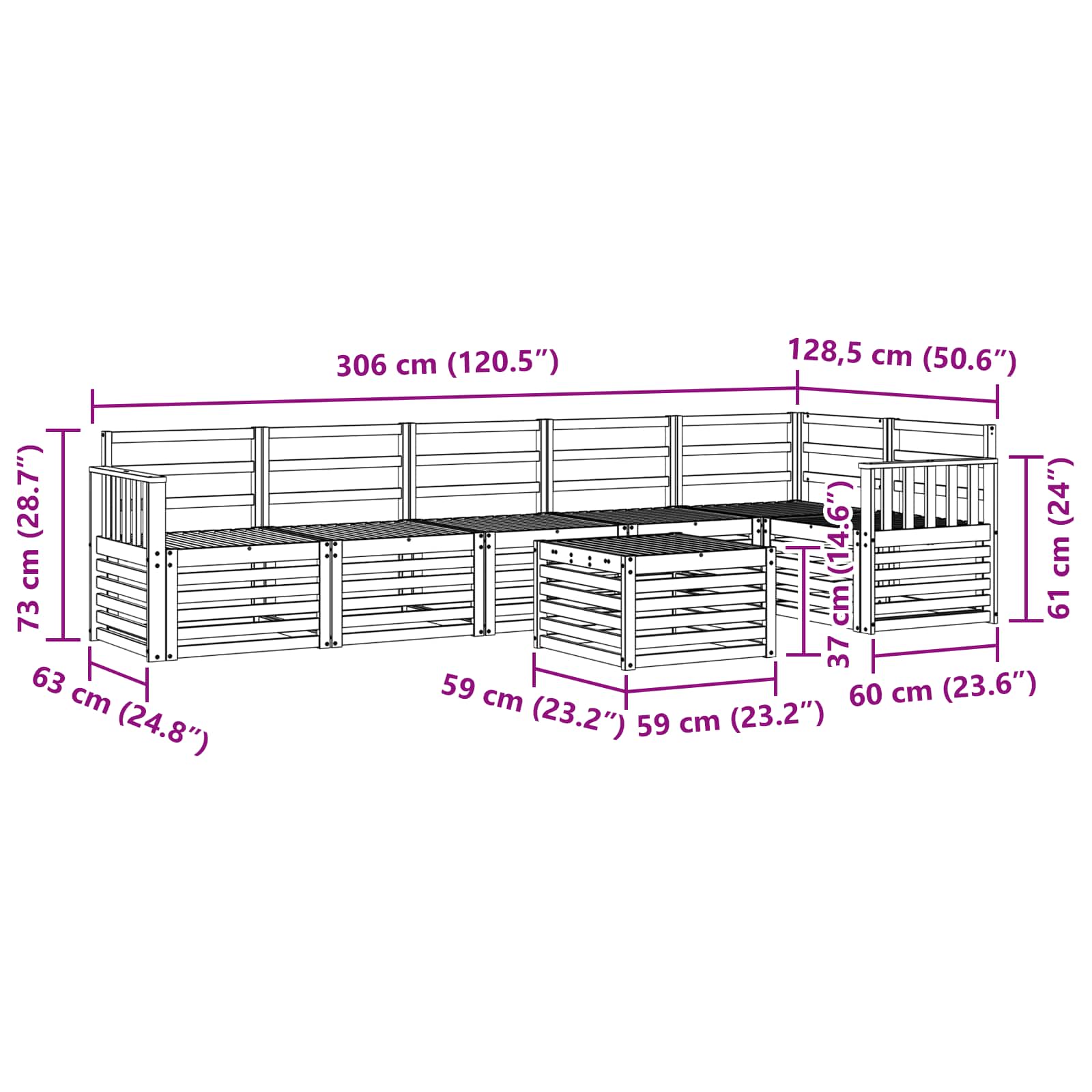 Hoekbank Set 7 pcs Naturel Massief Acaciahout image 10