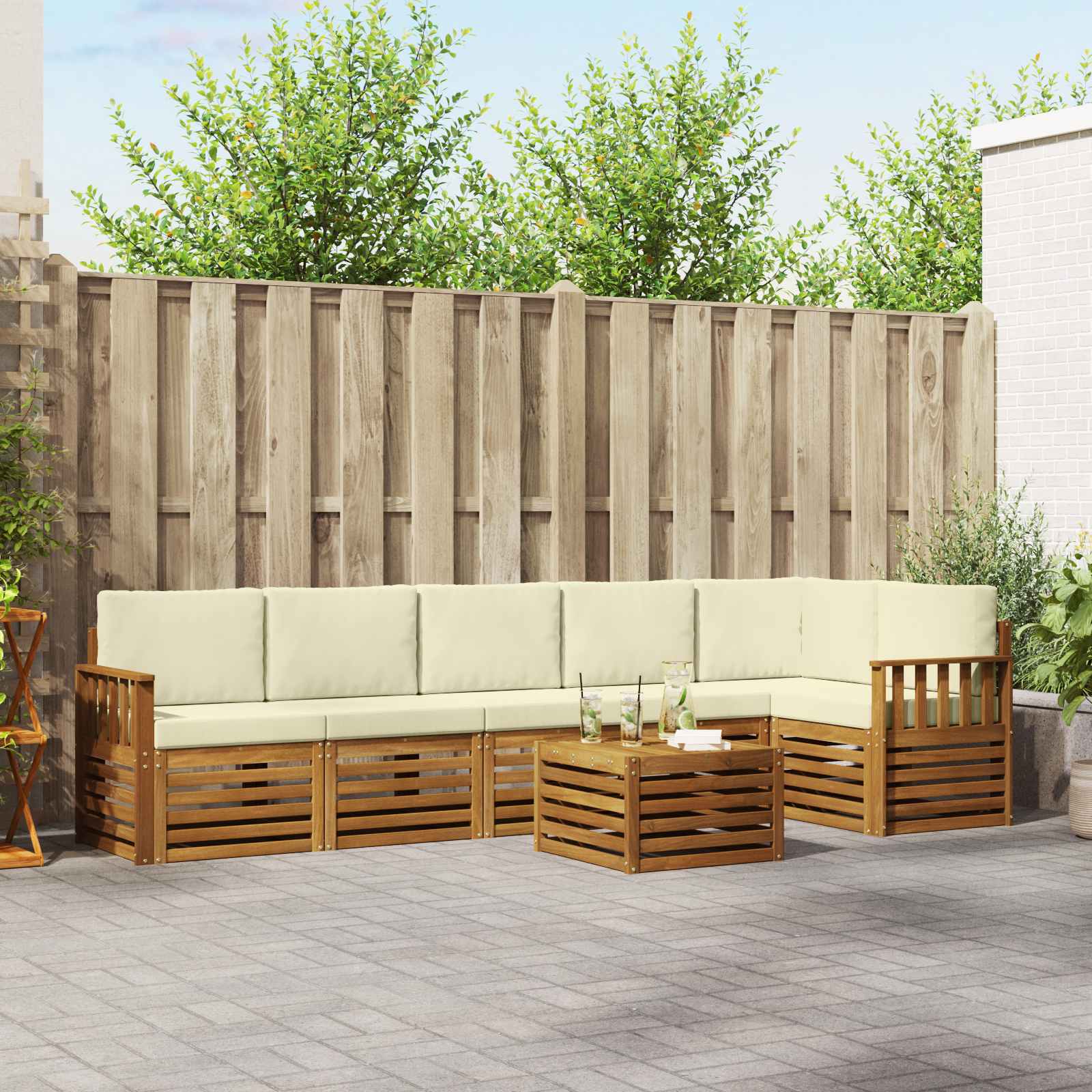 vidaXL Sofagarnituren 7 pcs Natur und Creme Massivholz Akazie