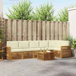 Kotna sedežna garnitura z blazino 7 pcs Naravna in smetana