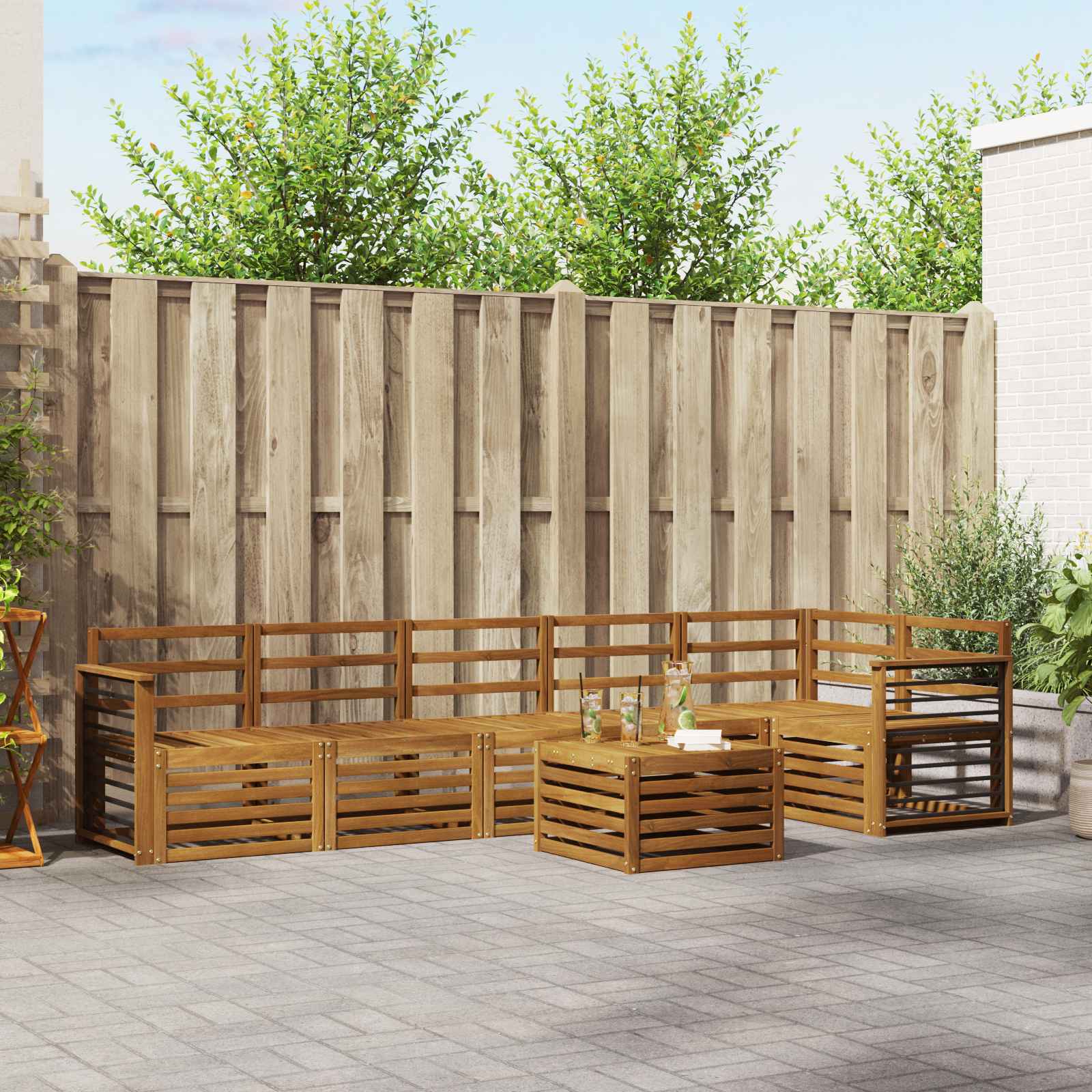 Hoekbank Set 7 pcs Naturel Massief Acaciahout image 1