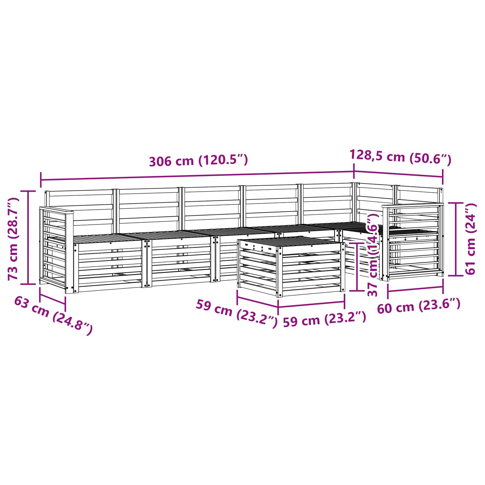 Hoekbank Set 7 pcs Naturel Massief Acaciahout image 10