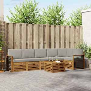 Kotna sedežna garnitura z blazino 7 pcs Naravna in svetlo siva