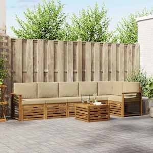 Kotna sedežna garnitura z blazino 7 pcs Naravna in bež