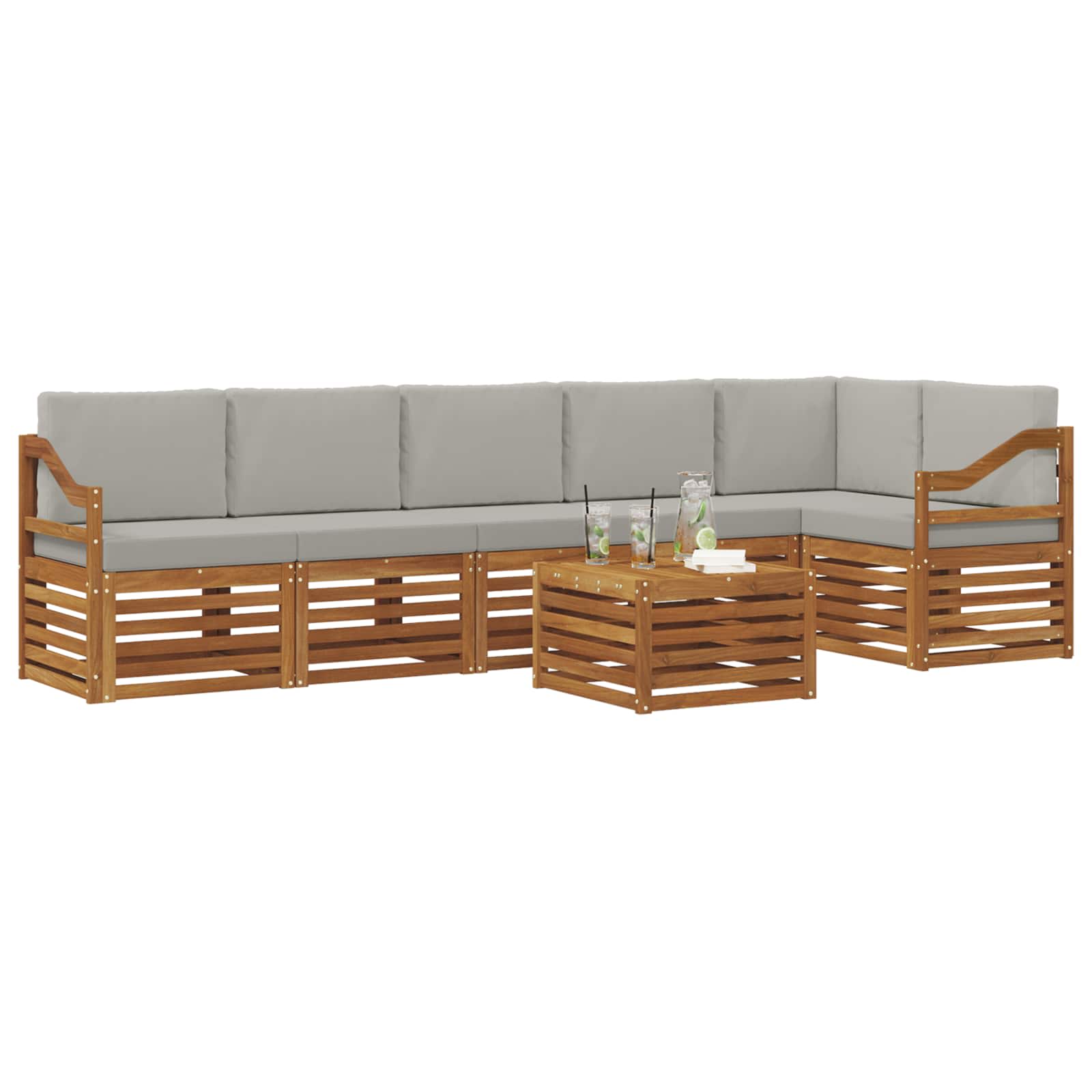 Kotna sedežna garnitura z blazino 7 pcs Naravna in svetlo siva - slika 3