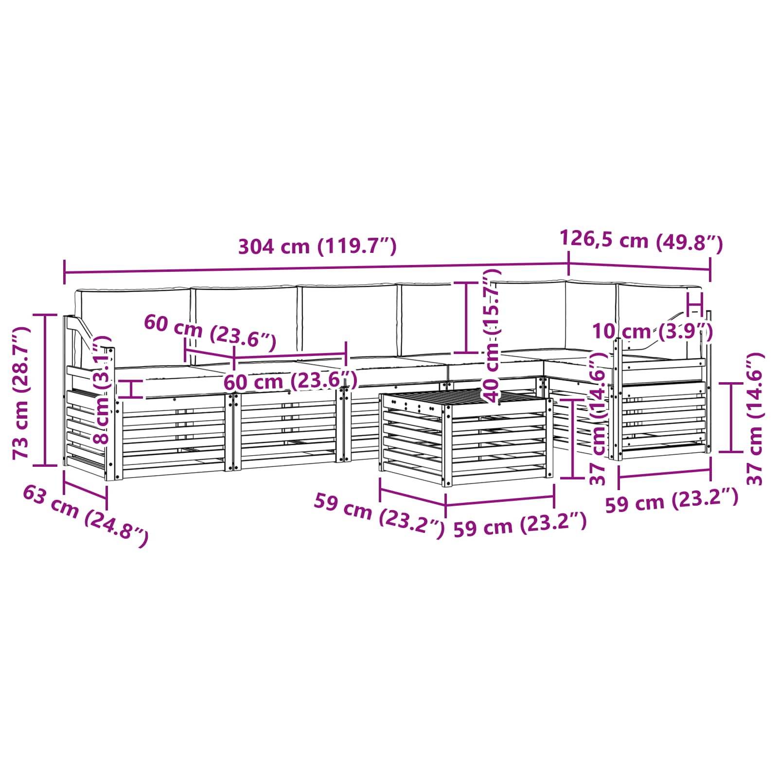 Kotna sedežna garnitura z blazino 7 pcs Naravna in svetlo siva - slika 11