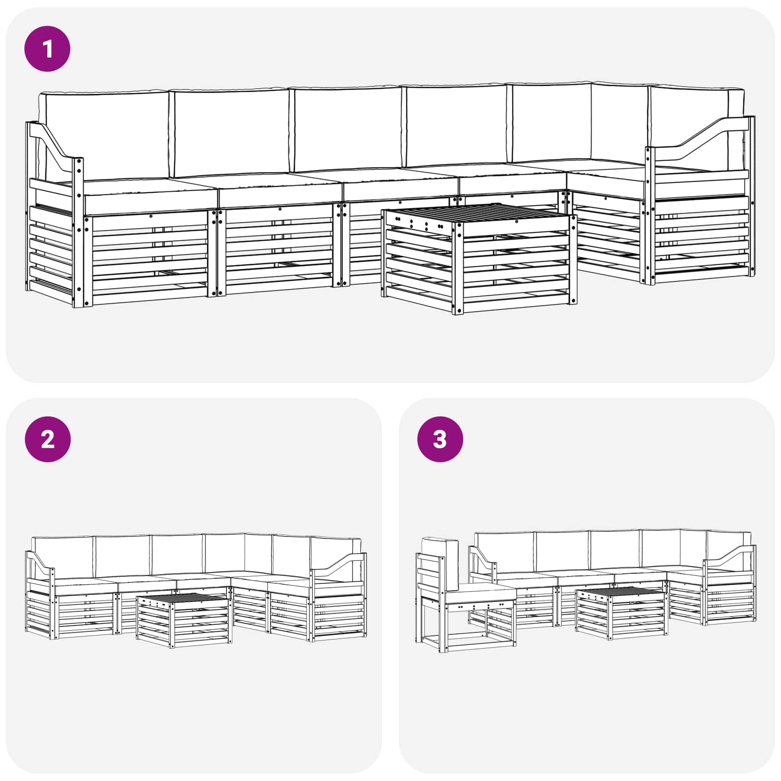 Kotna sedežna garnitura z blazino 7 pcs Naravna in svetlo siva - slika 8