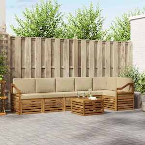 Kotna sedežna garnitura z blazino 7 pcs Naravna in bež