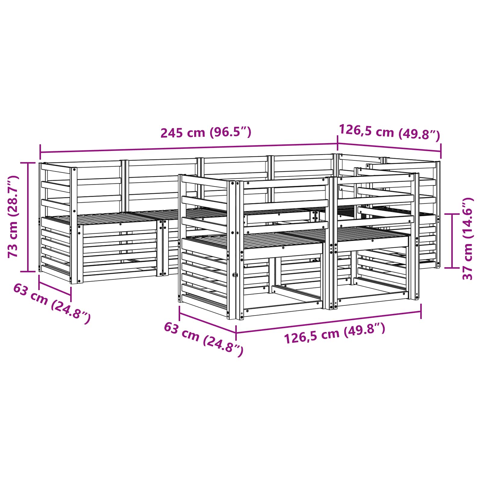 Sedežne garniture 7 pcs Naravna Masiven les akacije - slika 7