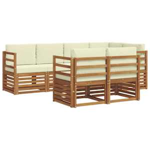 Rohová sofa sada s polštářem 7 pcs Přirozená a Krémová - obrázek 2