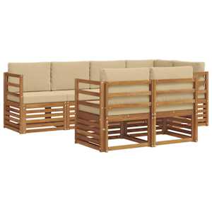Rohová sofa sada s polštářem 7 pcs Přirozená a Béžová - obrázek 2