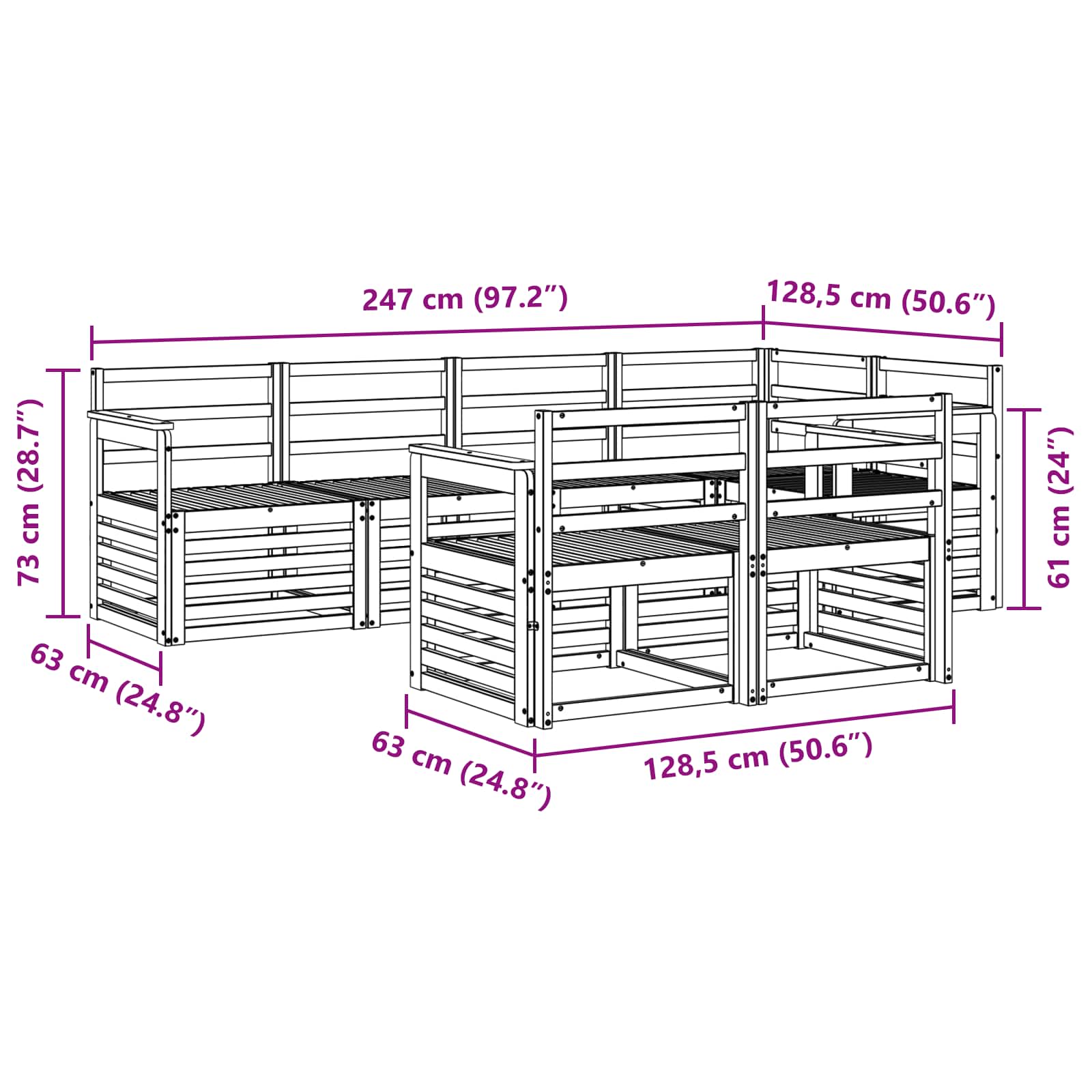 Sedežne garniture 7 pcs Naravna Masiven les akacije - slika 7