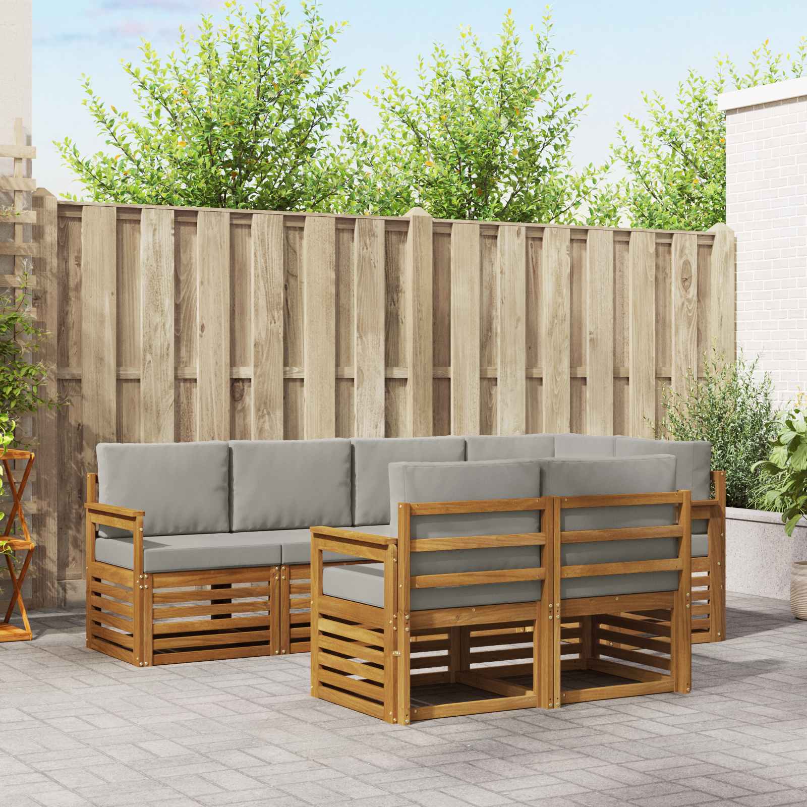 Sofa-Sets 7 pcs Natuurlijk en Lichtgrijs Massief Acaciahout image 1