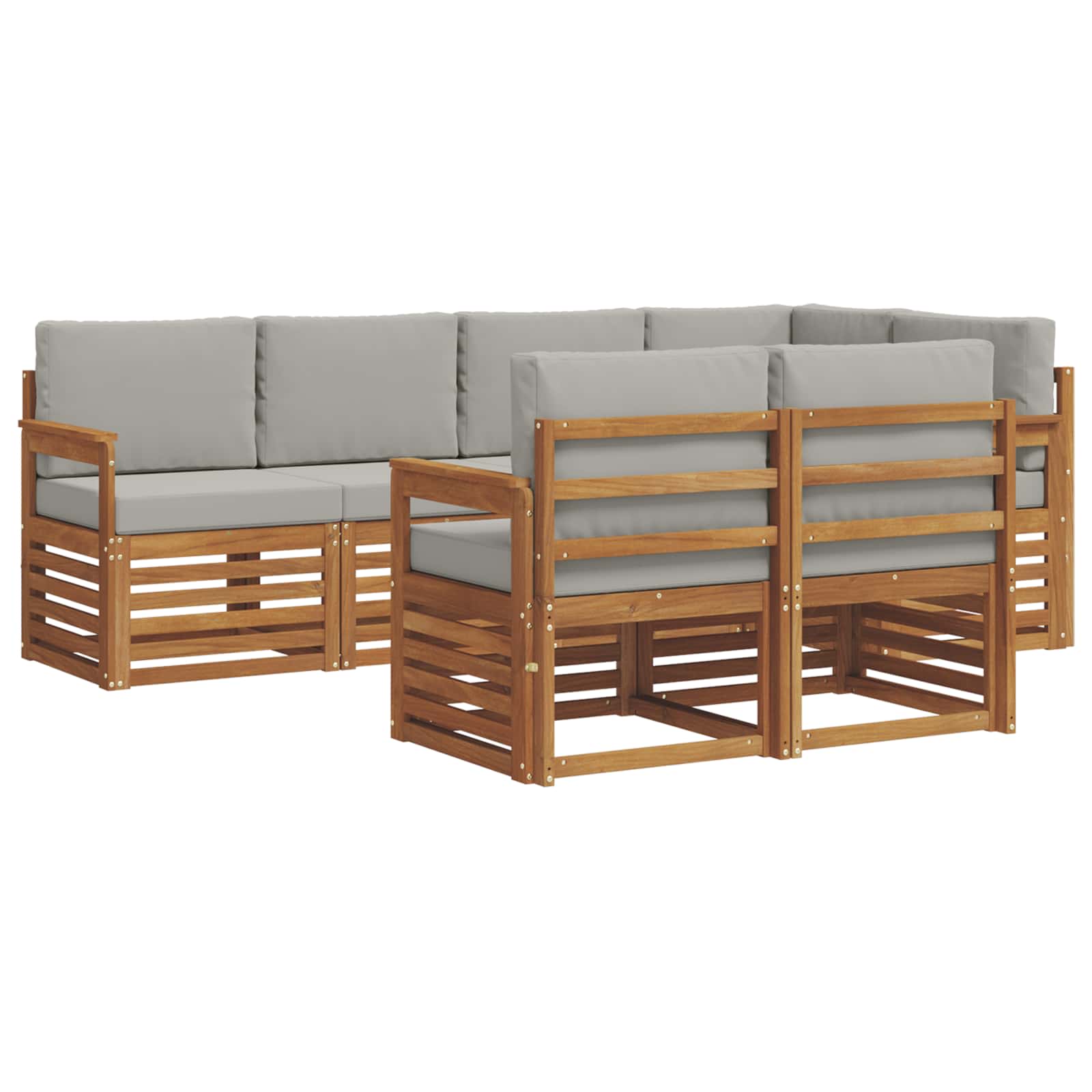 Sofa-Sets 7 pcs Natuurlijk en Lichtgrijs Massief Acaciahout image 2