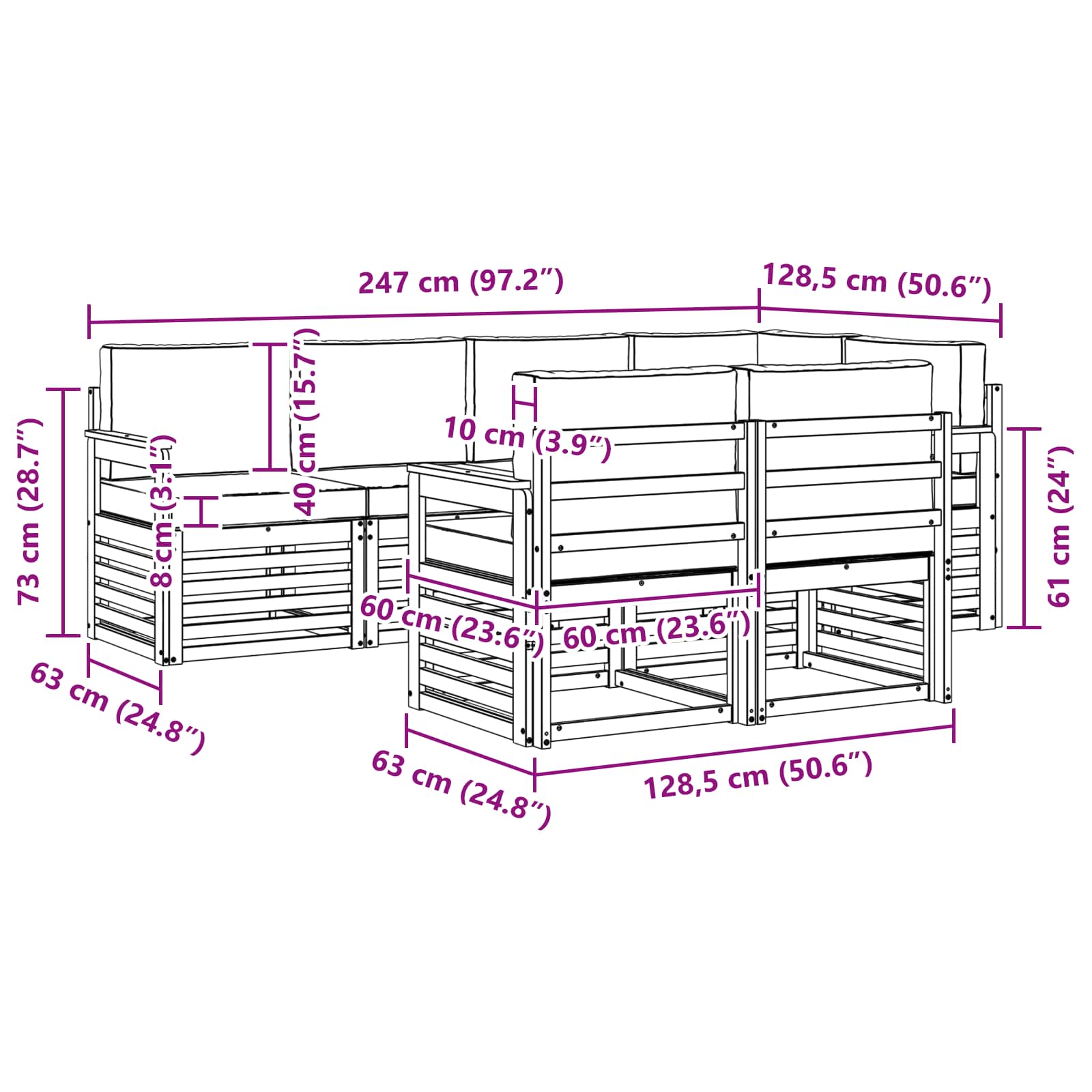 Sofa-Sets 7 pcs Natuurlijk en Lichtgrijs Massief Acaciahout image 7