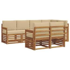 Rohová sofa sada s polštářem 7 pcs Přirozená a Béžová - obrázek 2