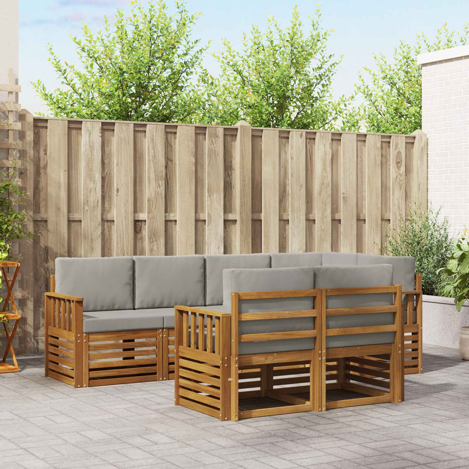 Sofa-Sets 7 pcs Natuurlijk en Lichtgrijs Massief Acaciahout image 1