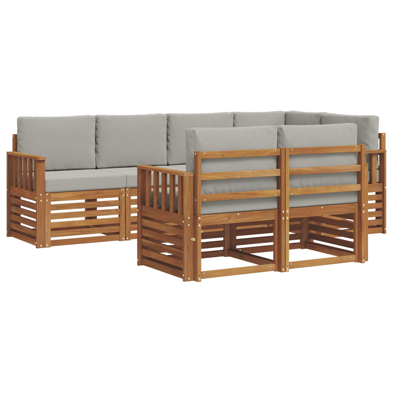 Sofa-Sets 7 pcs Natuurlijk en Lichtgrijs Massief Acaciahout image 2